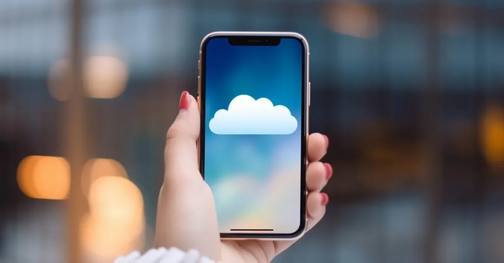 Woman Holding Smartphone With Icloud Logo On The Screen