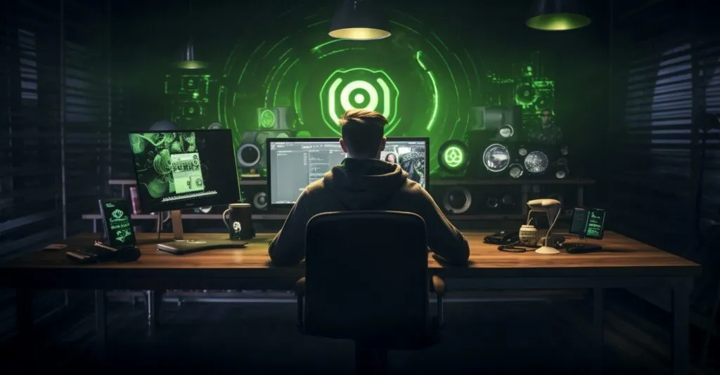 A Hacker At A Computer With A Spotify Logo