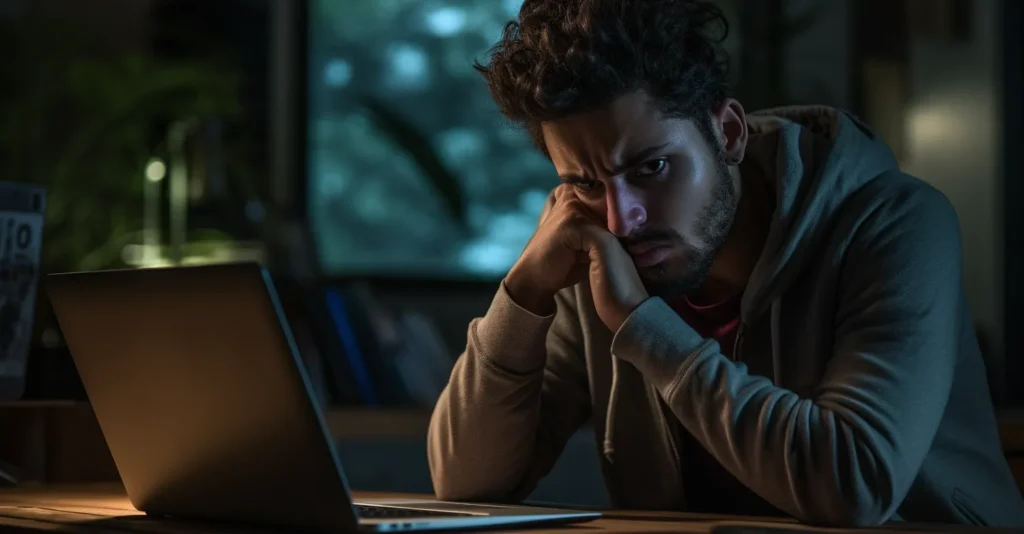 Distressed Young Adult With Laptop