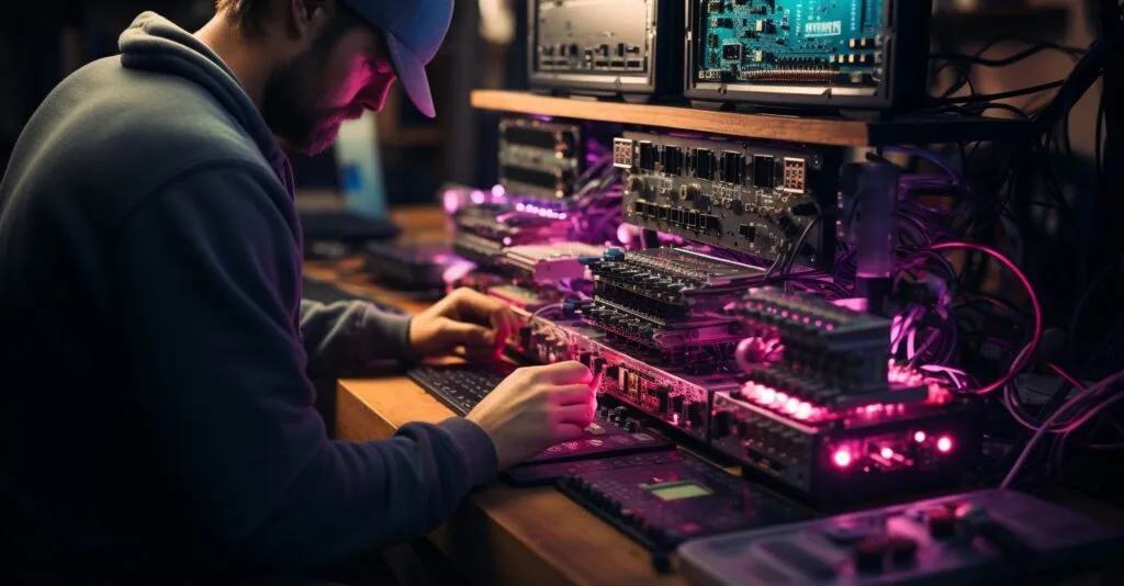 Hand Configuring Dns Settings On A Router With Lights