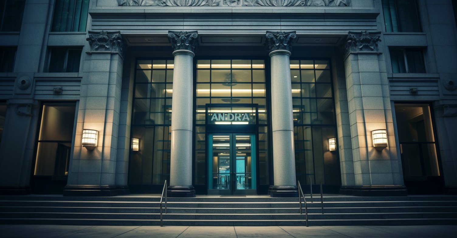 Bank Building with "No SSN Required" Banner