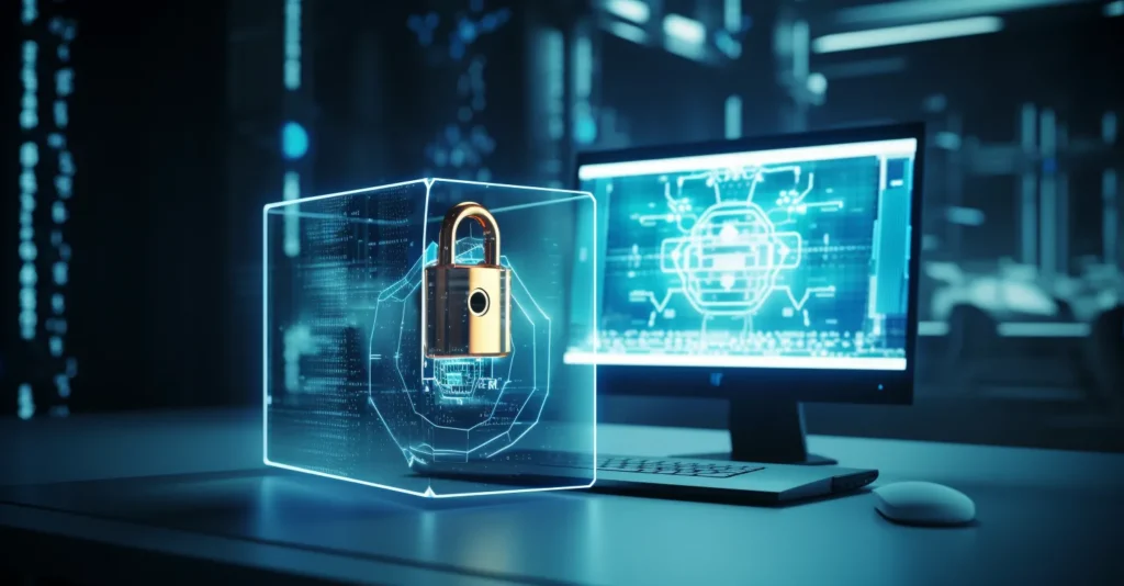 Cybersecurity Concept With A Padlock And Computer
