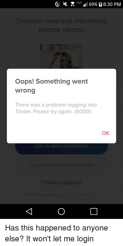 tinder something went wrong when searching