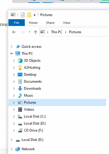 Pictures folder in Explorer