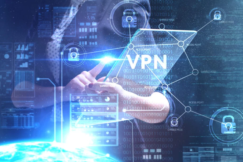 The Concept Of Business, Technology, The Internet And The Network. A Young Entrepreneur Working On A Virtual Screen Of The Future And Sees The Inscription: Vpn