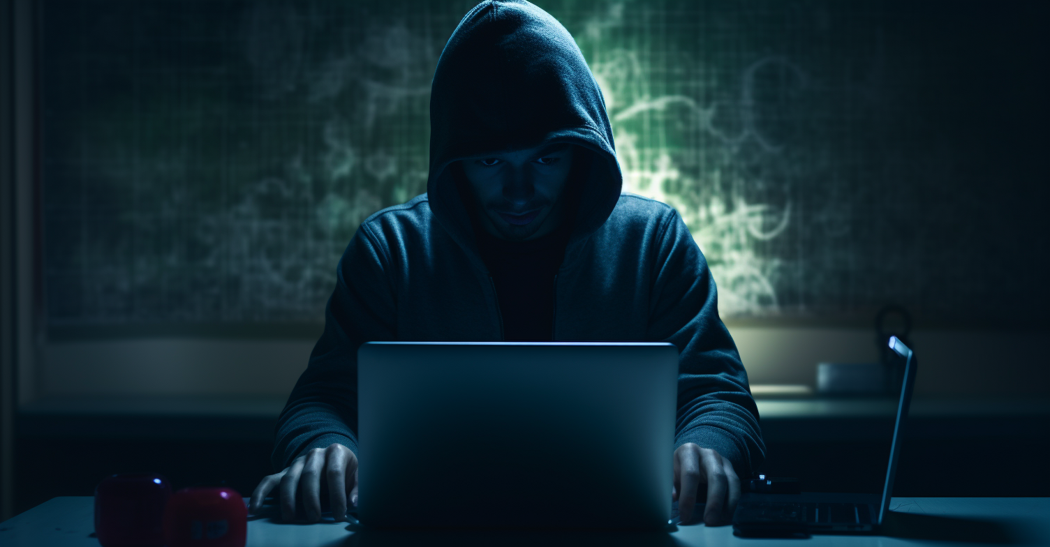 A Hacker Wearing A Hoodie Typing On A Laptop