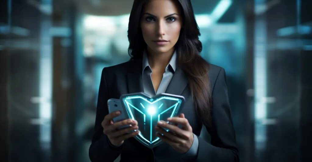 Businesswoman Protecting Her Mobile Device