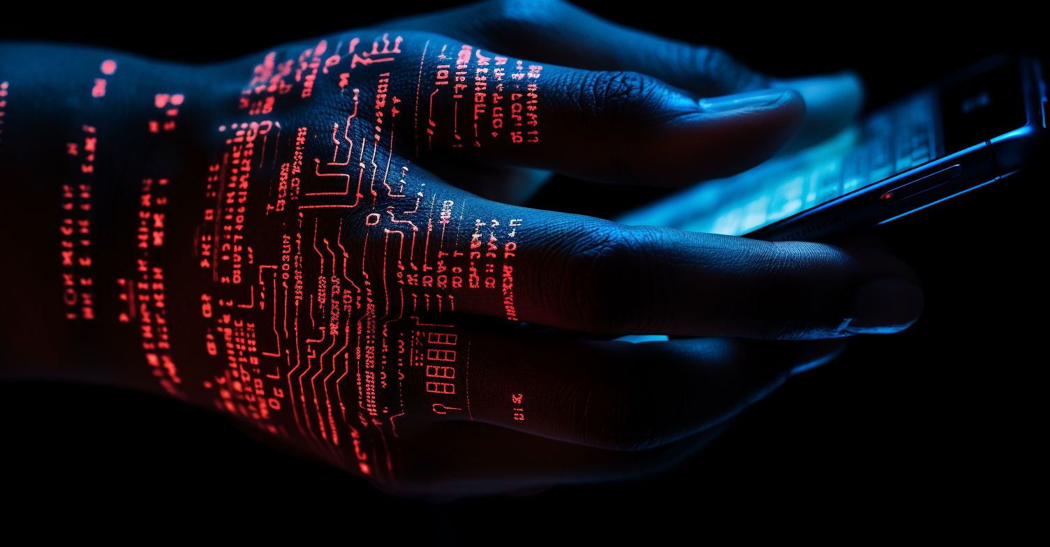 Close Up Of A Hacker's Hand Holding A Mobile Device