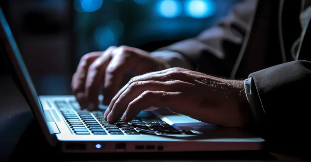 Close Up Of A Person Typing A Password On A Laptop Keyboard