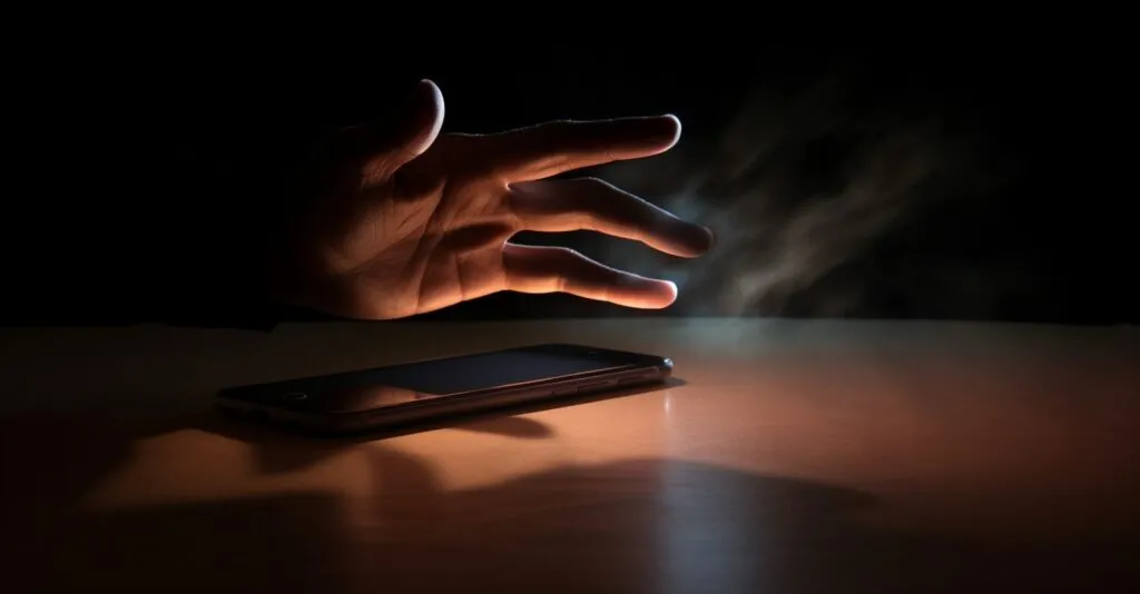 Hand Reaching Out To Touch A Locked Mobile Device Screen
