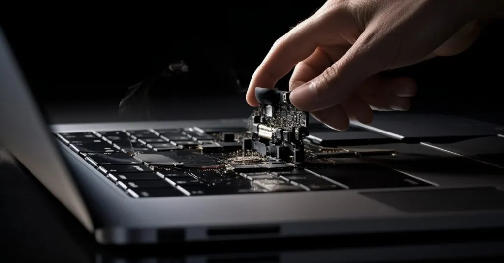 Hand Removing A Hard Drive From A Laptop
