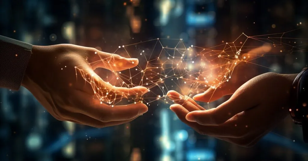 Hands Exchanging Encrypted Data Over A Network
