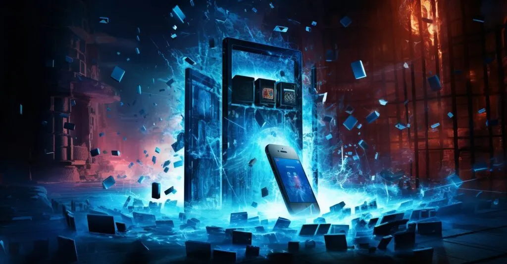 Mobile Device Surrounded By Encryption Codes And Firewalls
