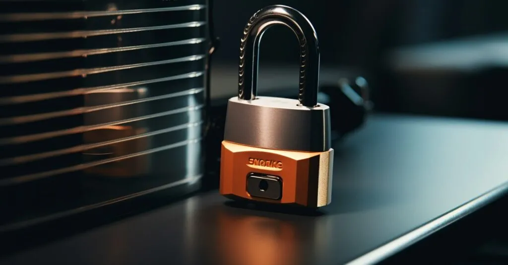 Person Locking A Padlock On A Router