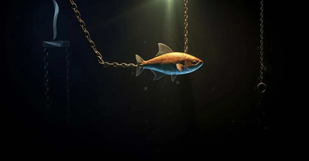 Phishing A Fish Hook With A Social Media Icon Hanging As Bait