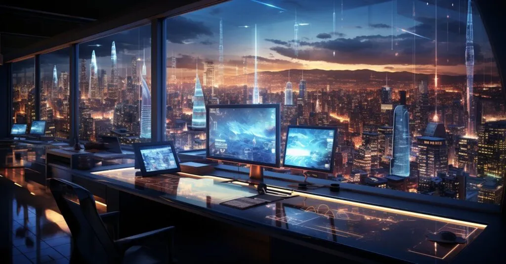 Blockchain Technology Futuristic Office
