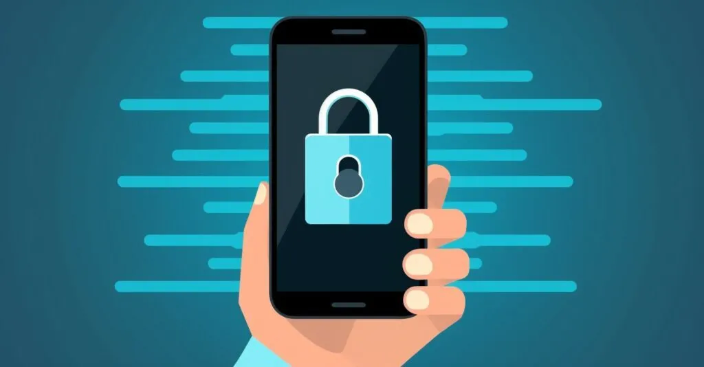 Hand Holding A Smartphone, Showing A Locked Secure Folder