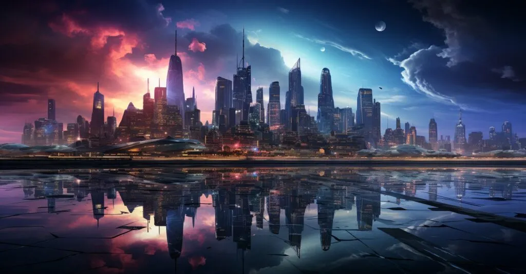 A Futuristic, High Tech Cityscape Wwth Digital Security