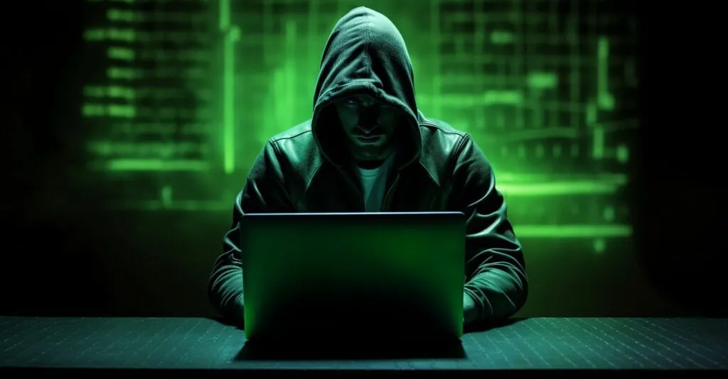 A Hacker's Silhouette With A Laptop