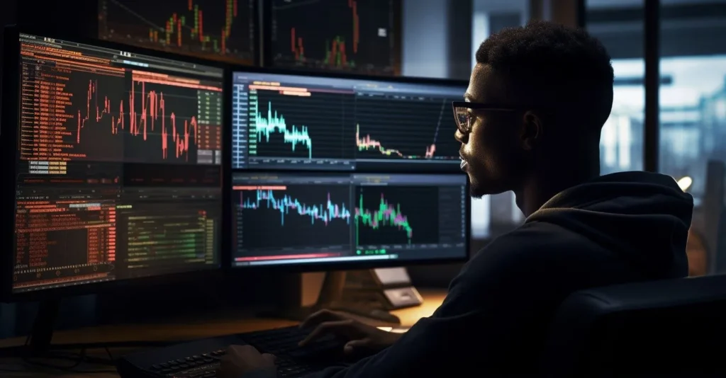 A Miner Checking Cryptocurrency Prices On A Computer