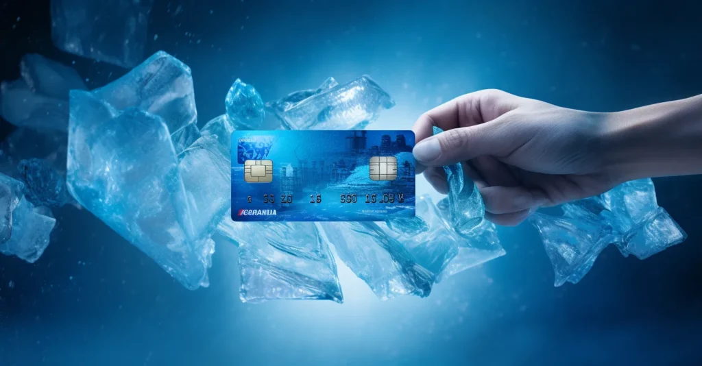A User Freezing Their Credit Card In Ice