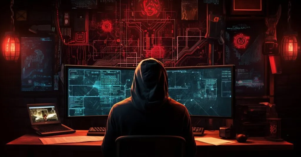 A Hacker At A Computer With Digital Security Icons