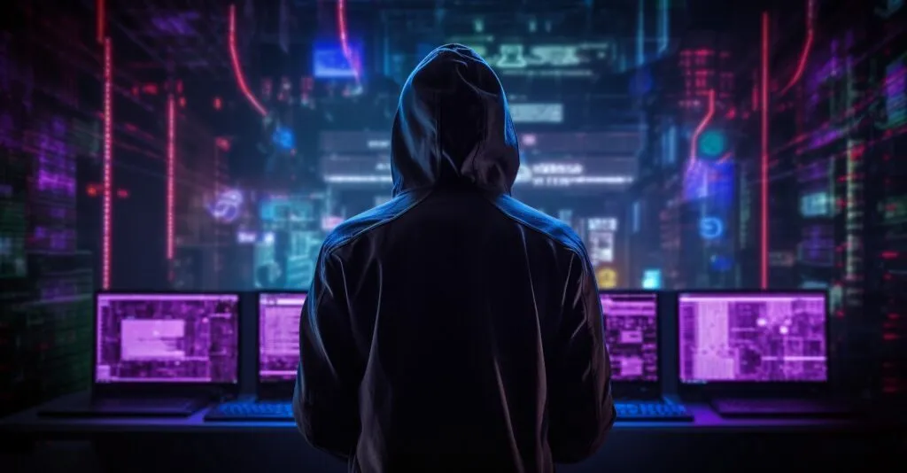 A Hacker's Silhouette In A Dark, Digital World