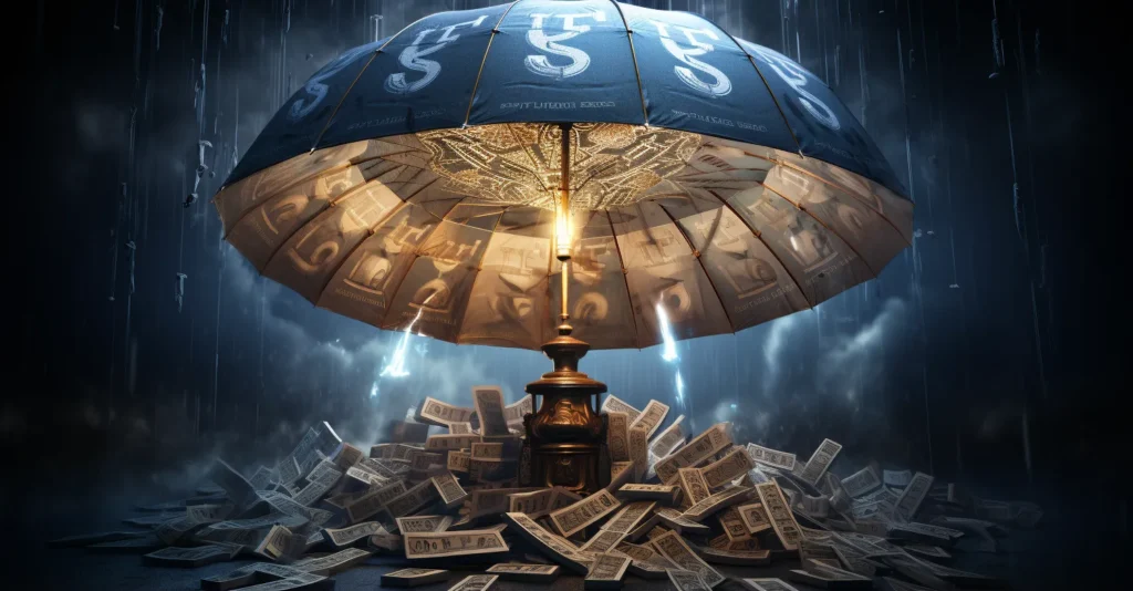 An Umbrella Made Of Fdic Logos Shielding Money