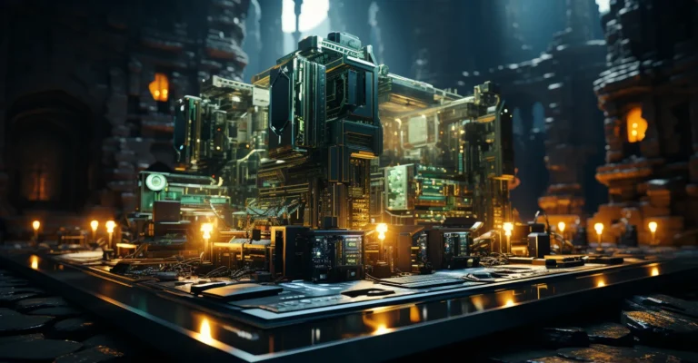 Cryptocurrency Mining Rig, Futuristic Digital Fortress