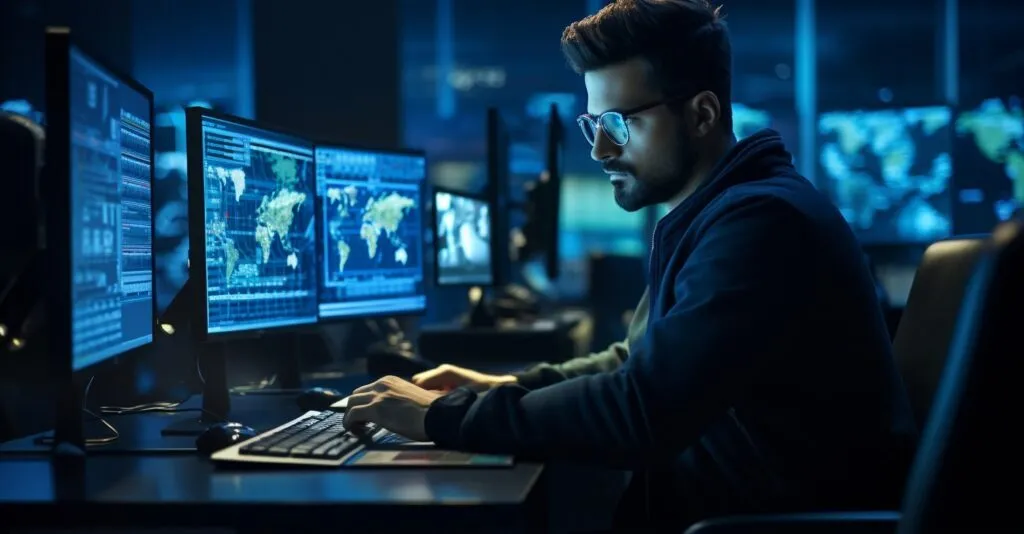 Cybersecurity Specialist Analyzing Network Traffic