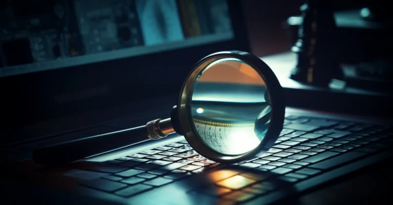 Detective's Magnifying Glass Over A Computer Keyboard