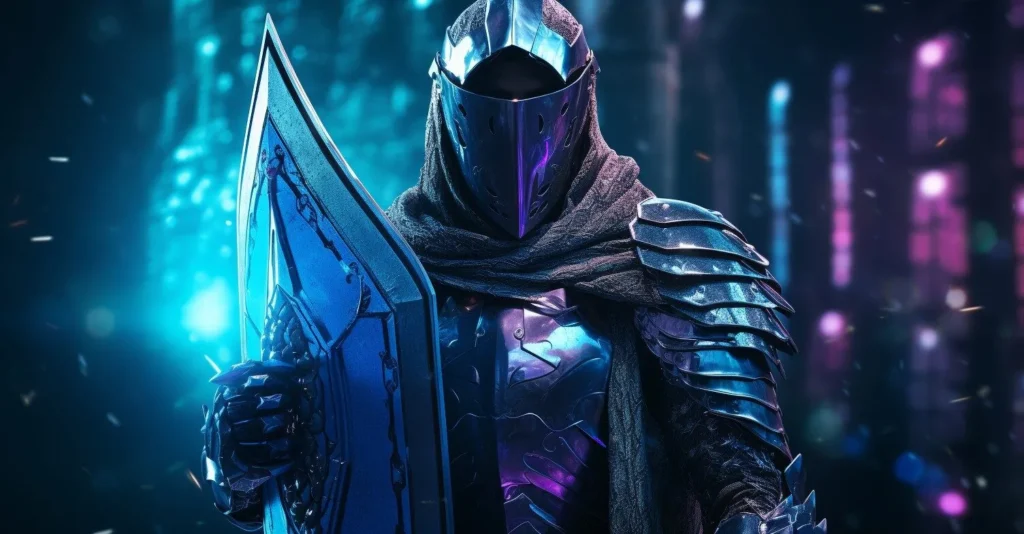 Digital Knight With Glowing Vpn Shield
