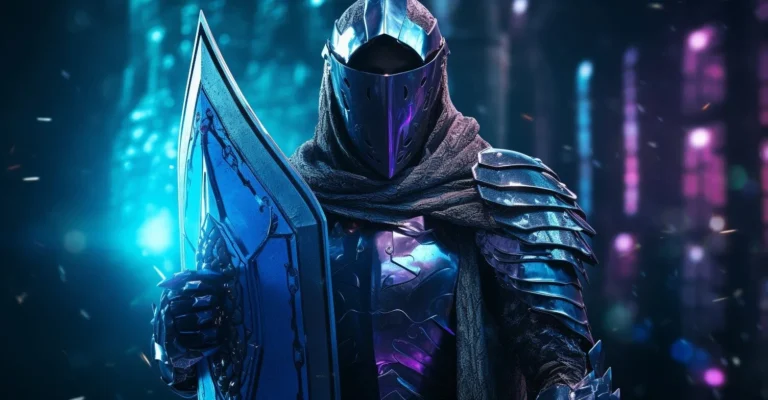 Digital Knight With Glowing Vpn Shield