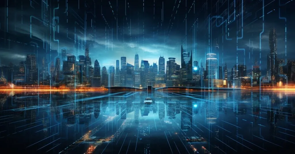 Futuristic Digital Cityscape With Data Protection