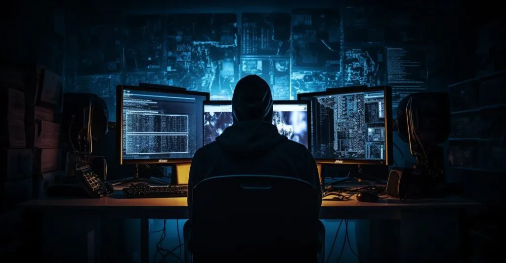 Hacker Silhouette Behind A Computer Screen