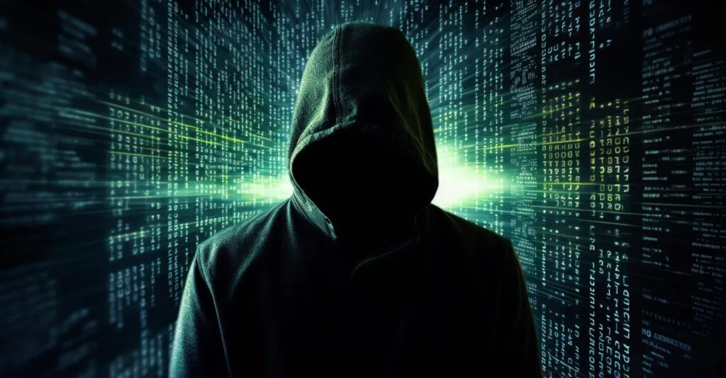Hacker Silhouette With Binary Code Background