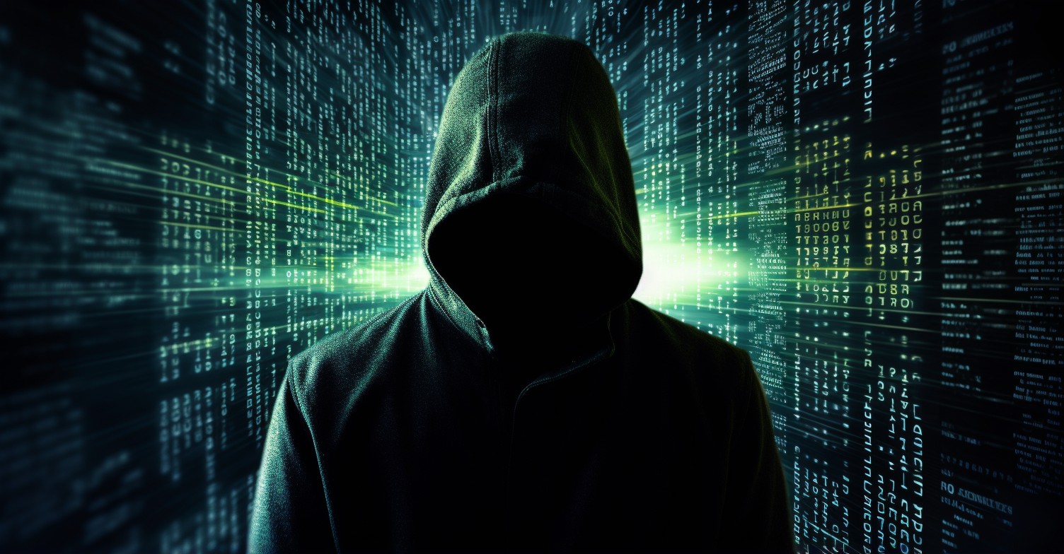 Hacker Silhouette With Binary Code Background
