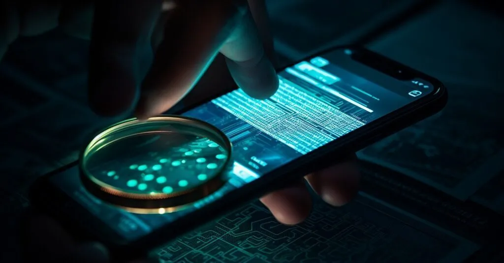 Hand Holding A Magnifying Glass Over Crypto Wallet