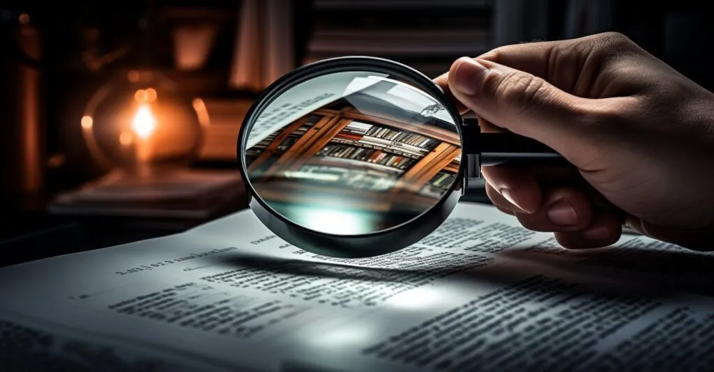 Hands Holding A Magnifying Glass Over Fine Print