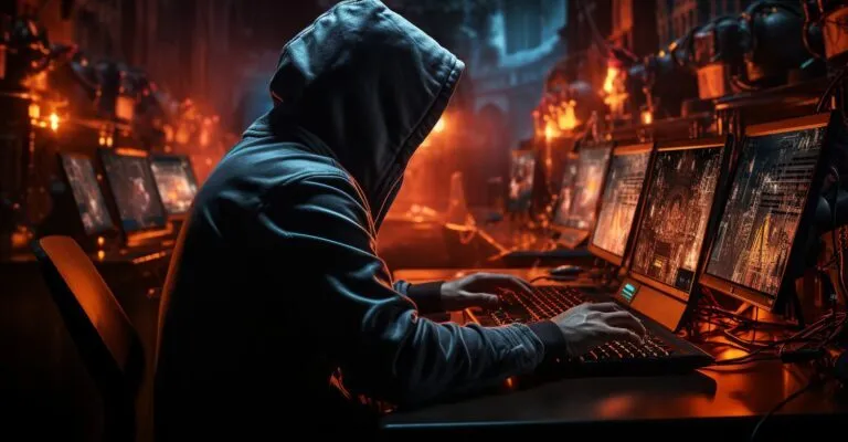Hooded Hacker In A Dimly Lit Room