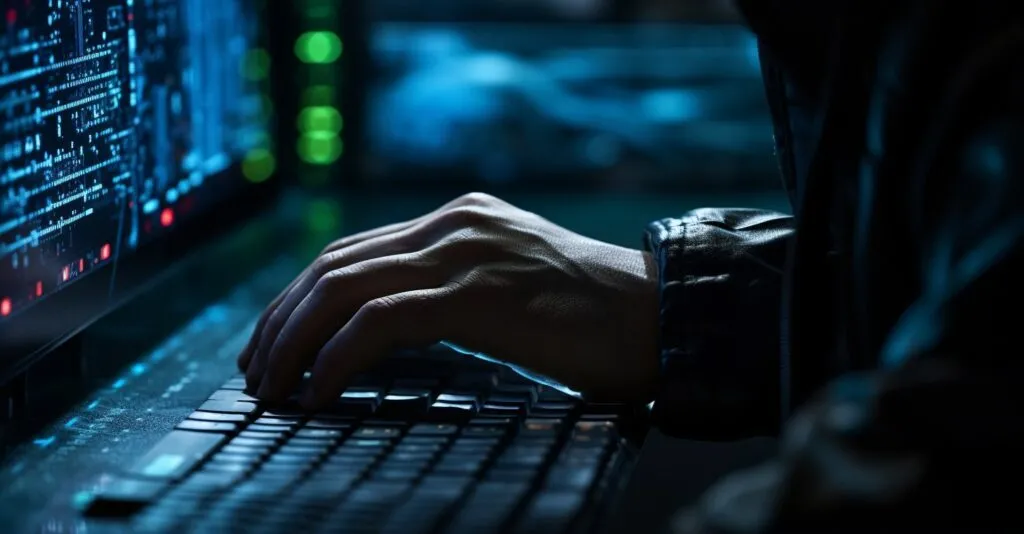 Identity Theft Concept Hacker Hand Reaching For Personal Data On A Computer Screen