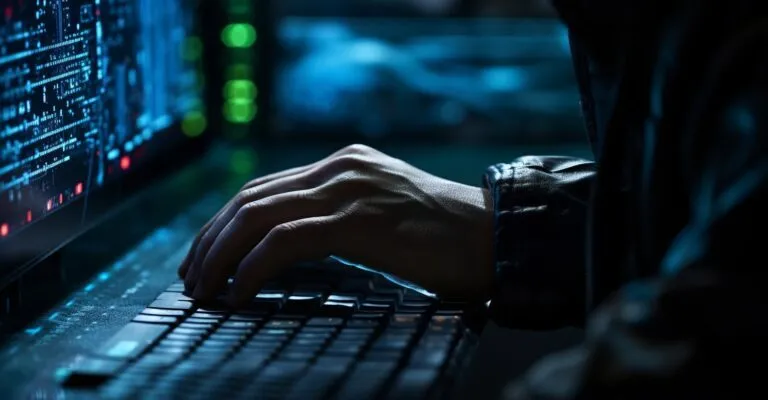 Identity Theft Concept Hacker Hand Reaching For Personal Data On A Computer Screen