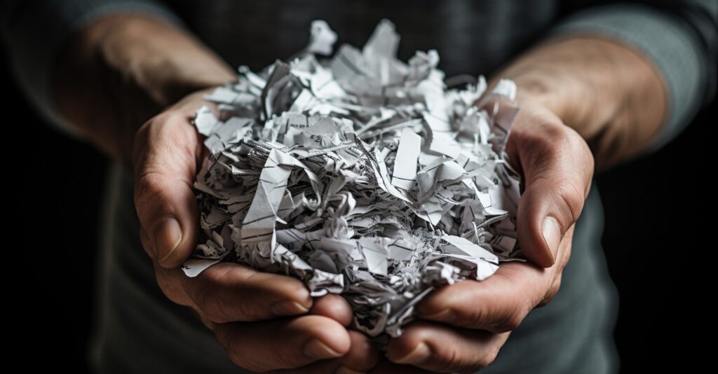 Identity Theft Victim Holding Shredded Documents
