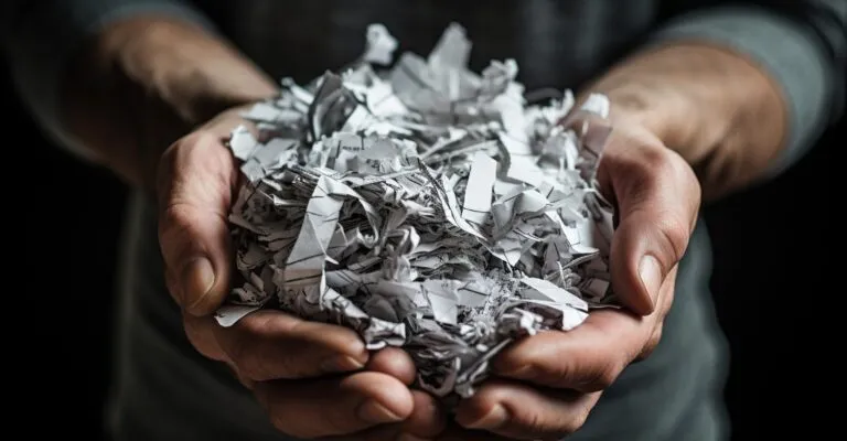 Identity Theft Victim Holding Shredded Documents