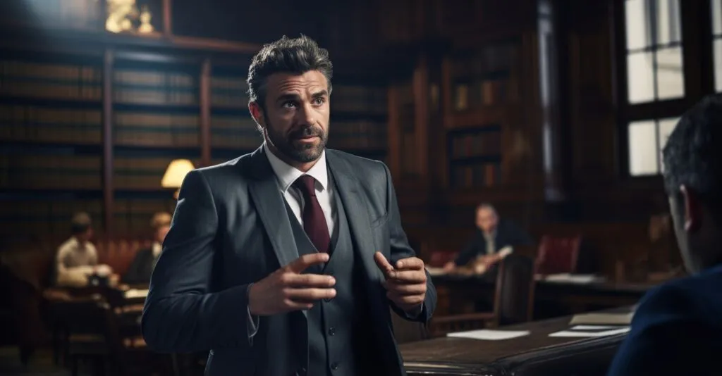 Lawyer In A Courtroom Presenting Evidence