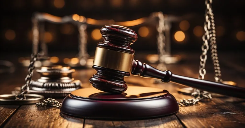 Legal Gavel And Handcuffs On A Courtroom