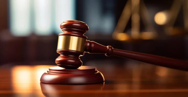 Legal Gavel On A Wooden Desk