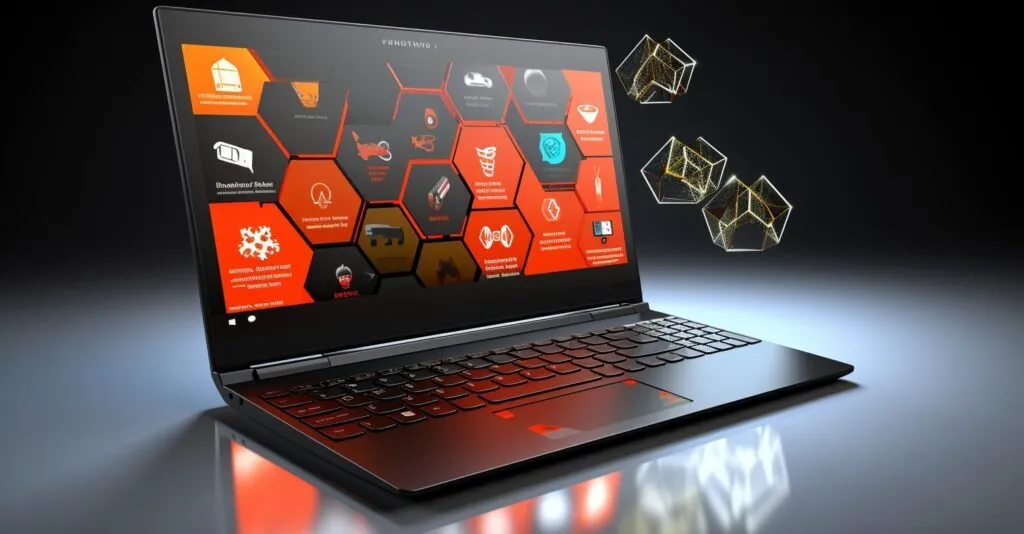 Lenovo Laptop With Five Antivirus Software Icons