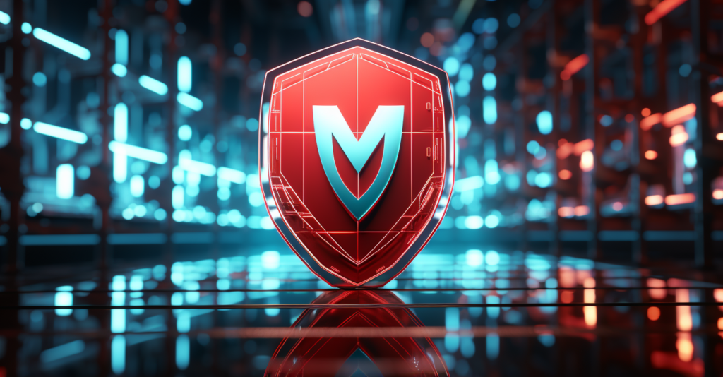 Mcafee Vpn Logo, Surrounded By A Digital Shield