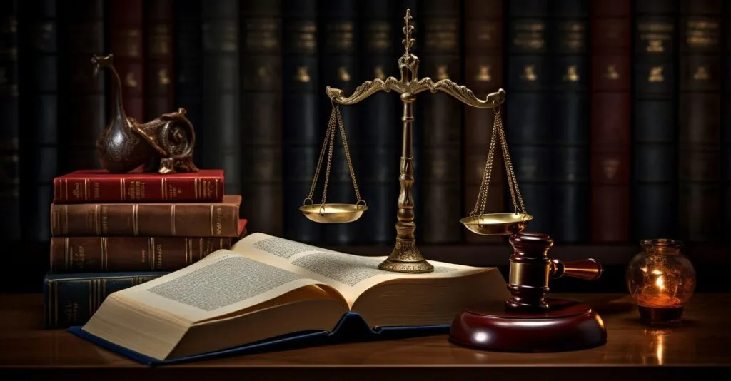 Stack Of Law Books With Gavel And Scales